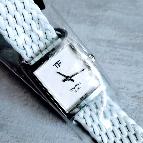 Tom Ford No.004 Watch Stainless Steel White Face White Braided Leather Strap - Picture 1 of 9